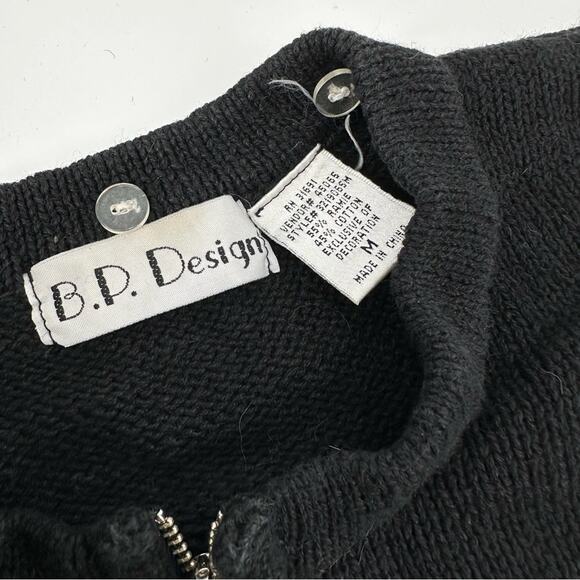 VINTAGE Christmas Sweater Snowglobe Snowflake Zip Up Cotton Medium Ugly Black - Picture 6 of 9